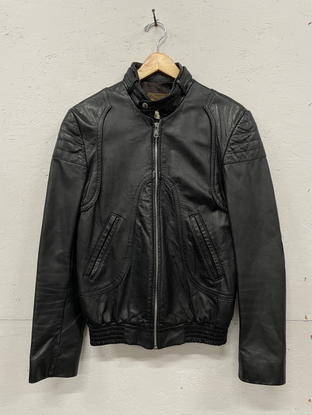 Vintage 80s The Leather Ranch Padded Black Leather Moto Jacket, Size 40 (M)